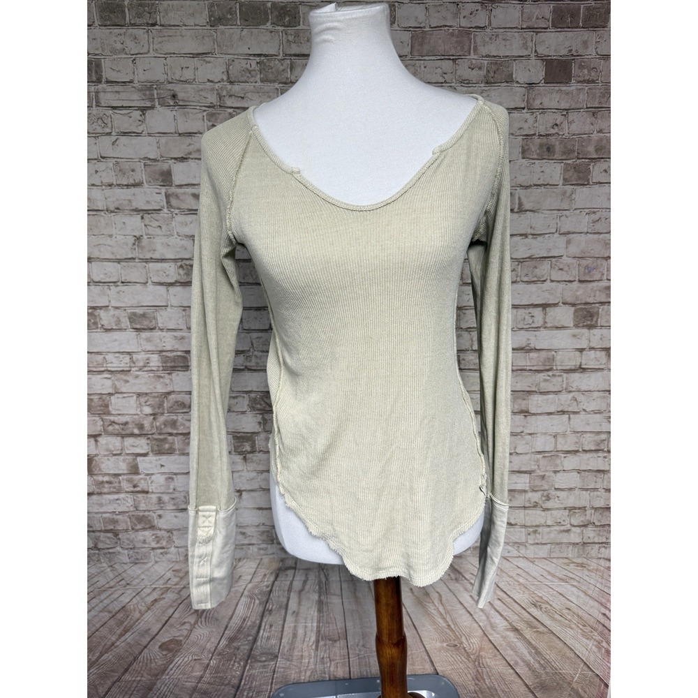 FREE PEOPLE We the Free' Thermal Long Sleeve Top XS‎ IVORY boho